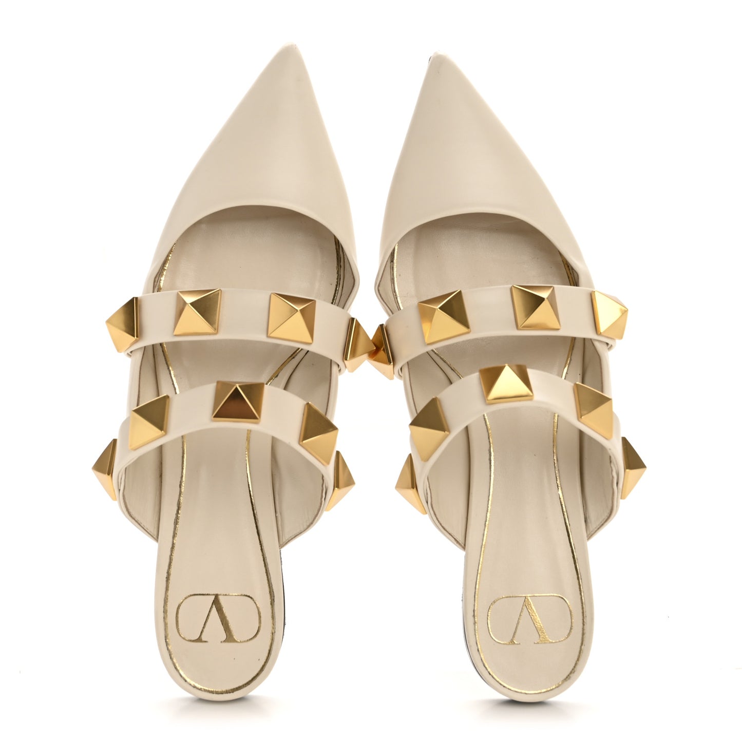 Calfskin Roman Stud Flat Mules 36.5 Light Ivory