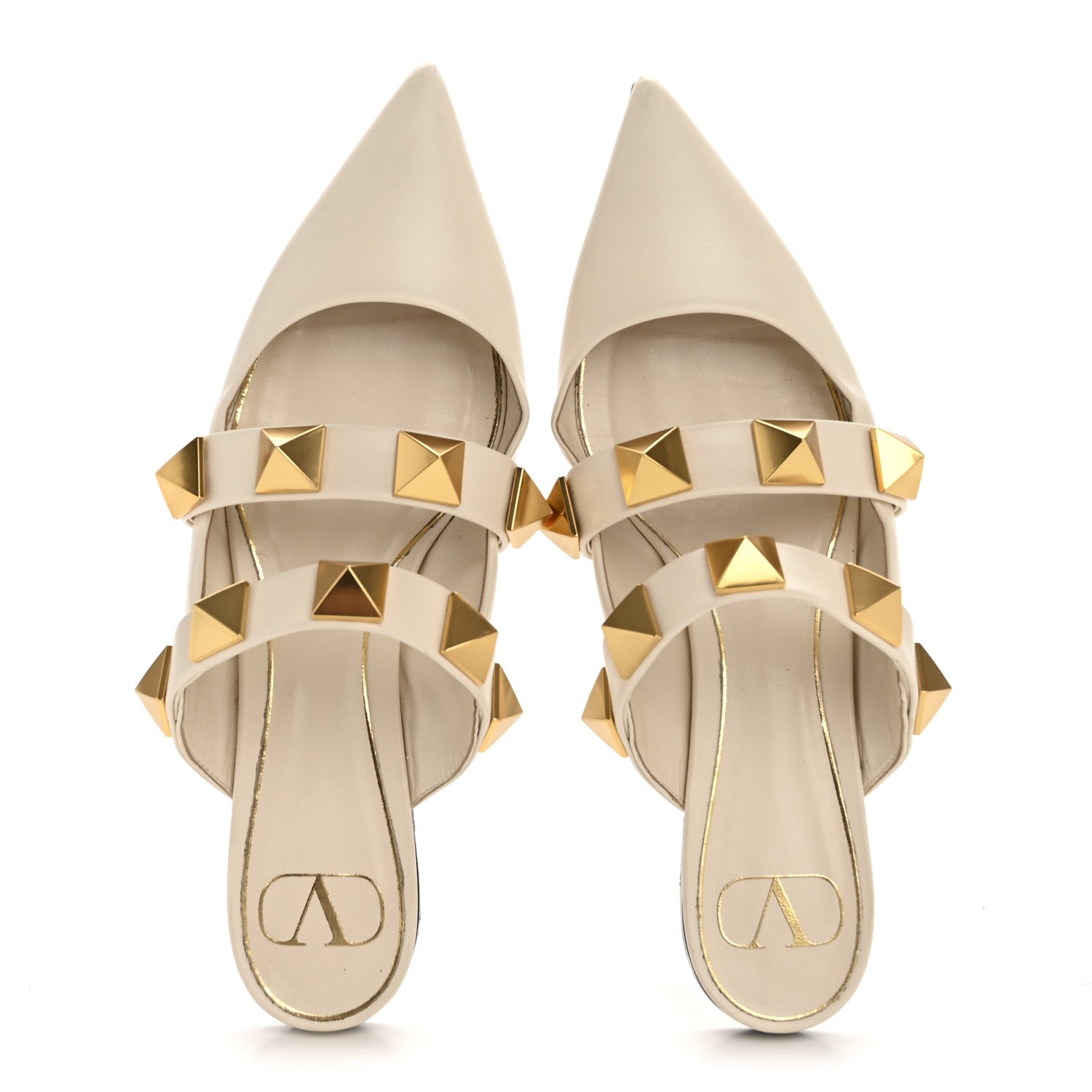 Valentino Garavani Calfskin Roman Stud Flat Mules 36.5 Light Ivory 2 of 12