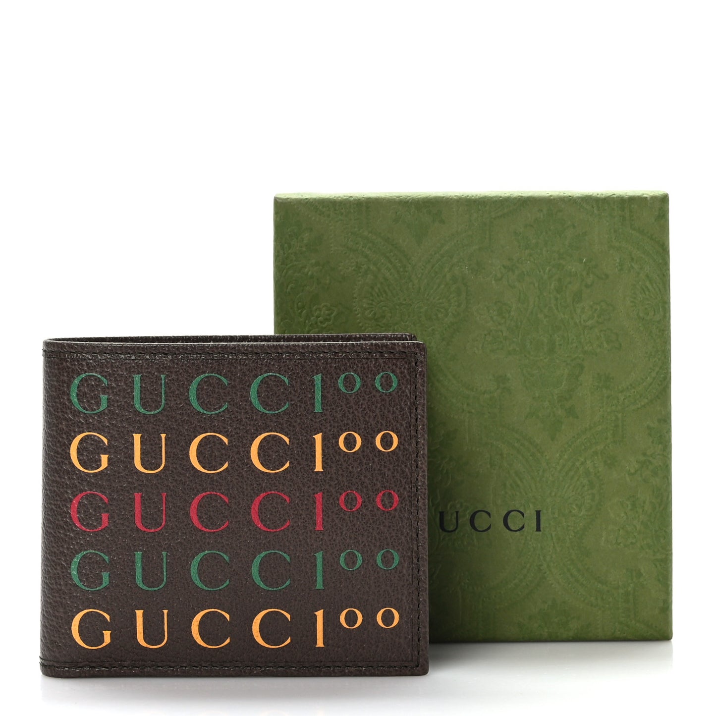 Textured Dollar Calfskin Gucci 100 Centennial Music Wallet New Acero New Shamarock Crop Hibiscus Red