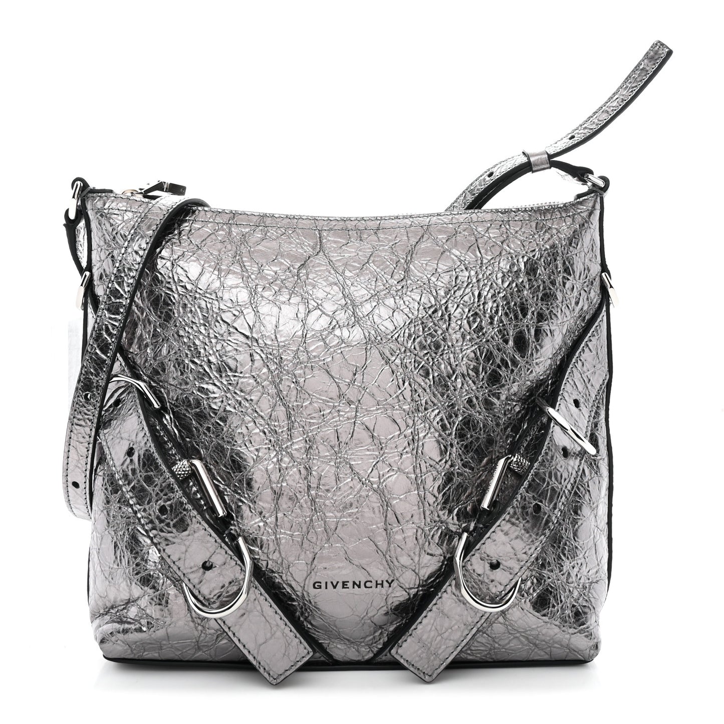 Metallic Calfskin Small Voyou Bag Silver