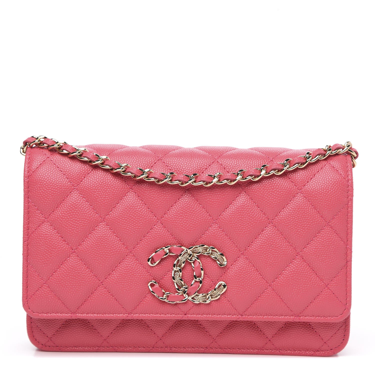 Chanel Caviar Quilted French New Wave Chain CC Wallet On Chain WOC Pink 1 of 12