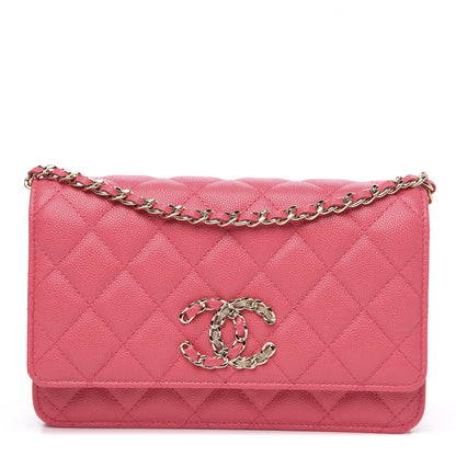 Chanel Caviar Quilted French New Wave Chain CC Wallet On Chain WOC Pink 1 of 12