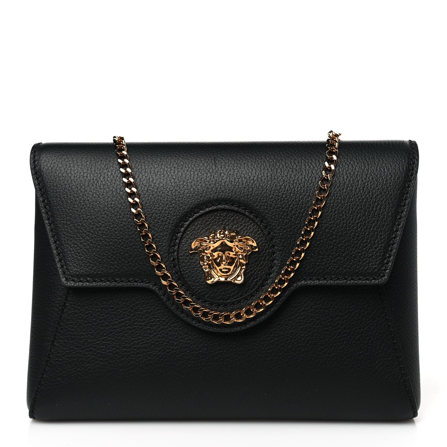 Grained Calfskin La Medusa Chain Crossbody Bag Black