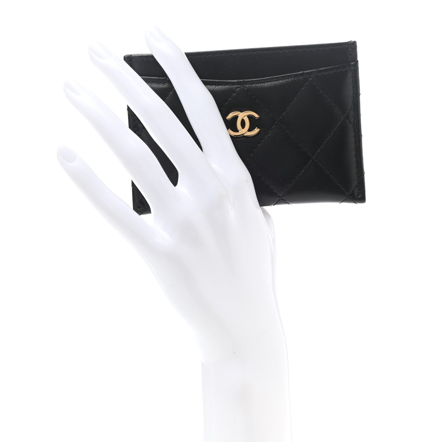Lambskin Quilted Card Holder Black