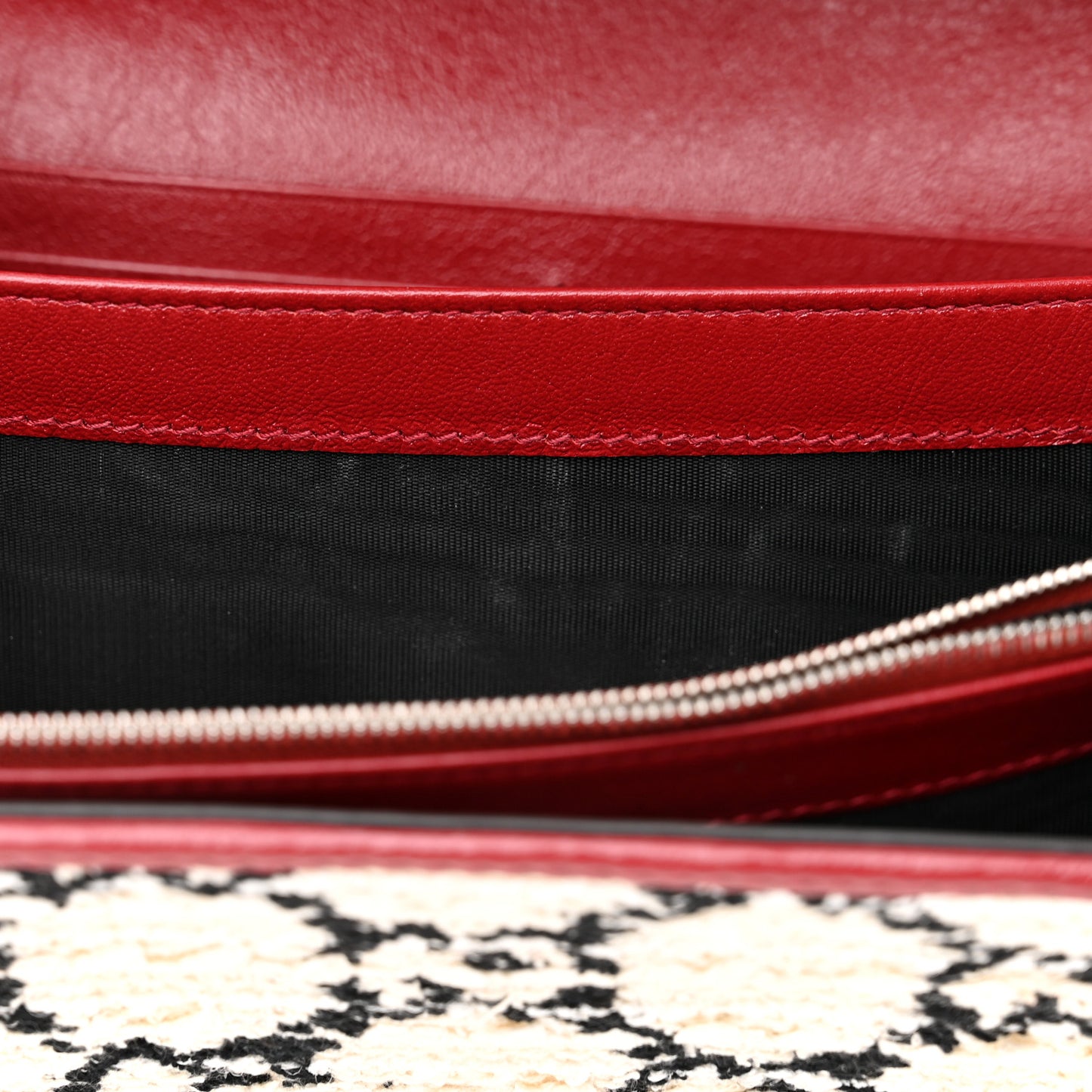 Tweed GG Monogram Mini Dionysus Chain Wallet White Black Romantic Cherry