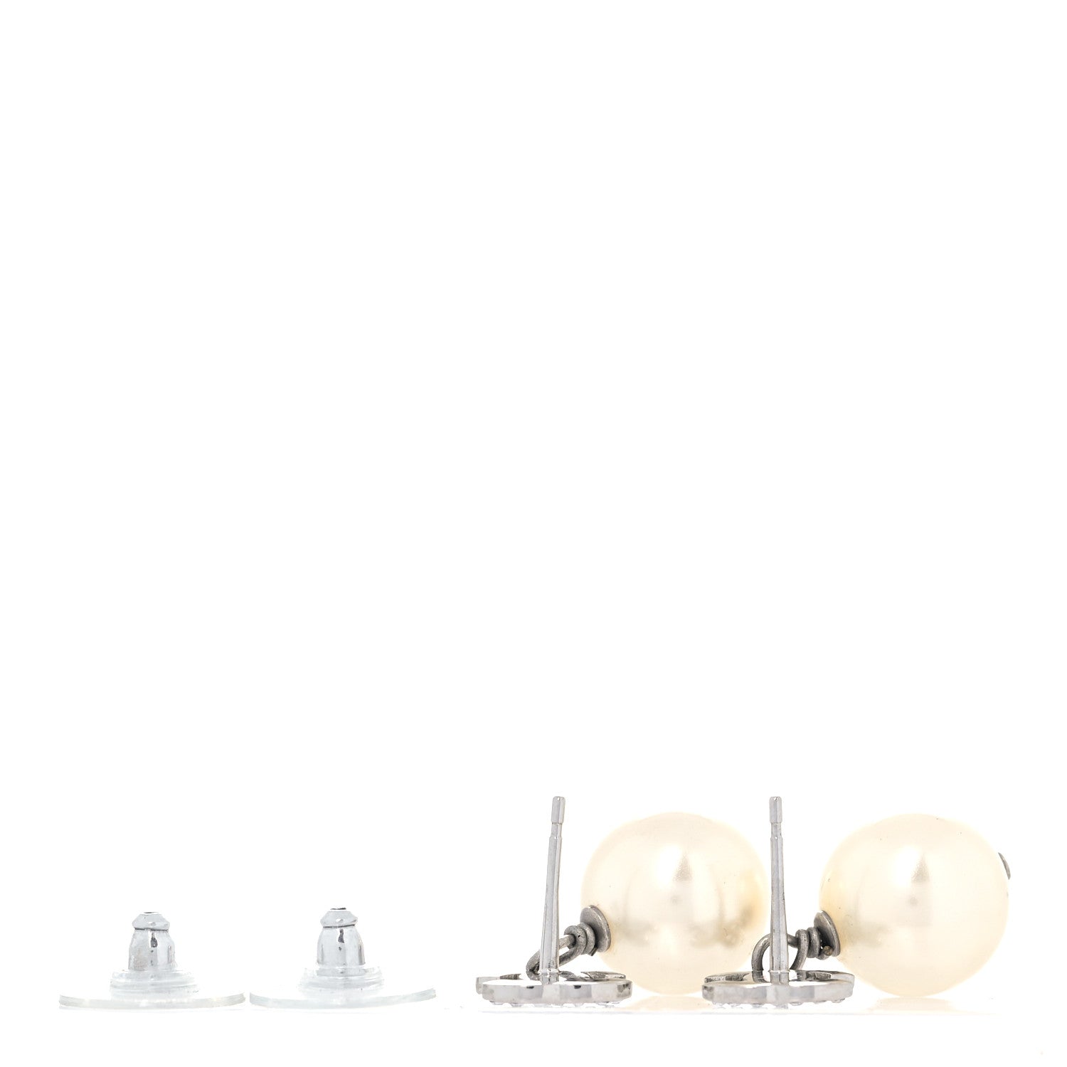 Chanel Crystal Pearl CC Drop Earrings Silver Pearly White 3 of 5