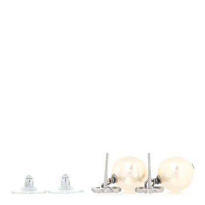 Chanel Crystal Pearl CC Drop Earrings Silver Pearly White 3 of 5