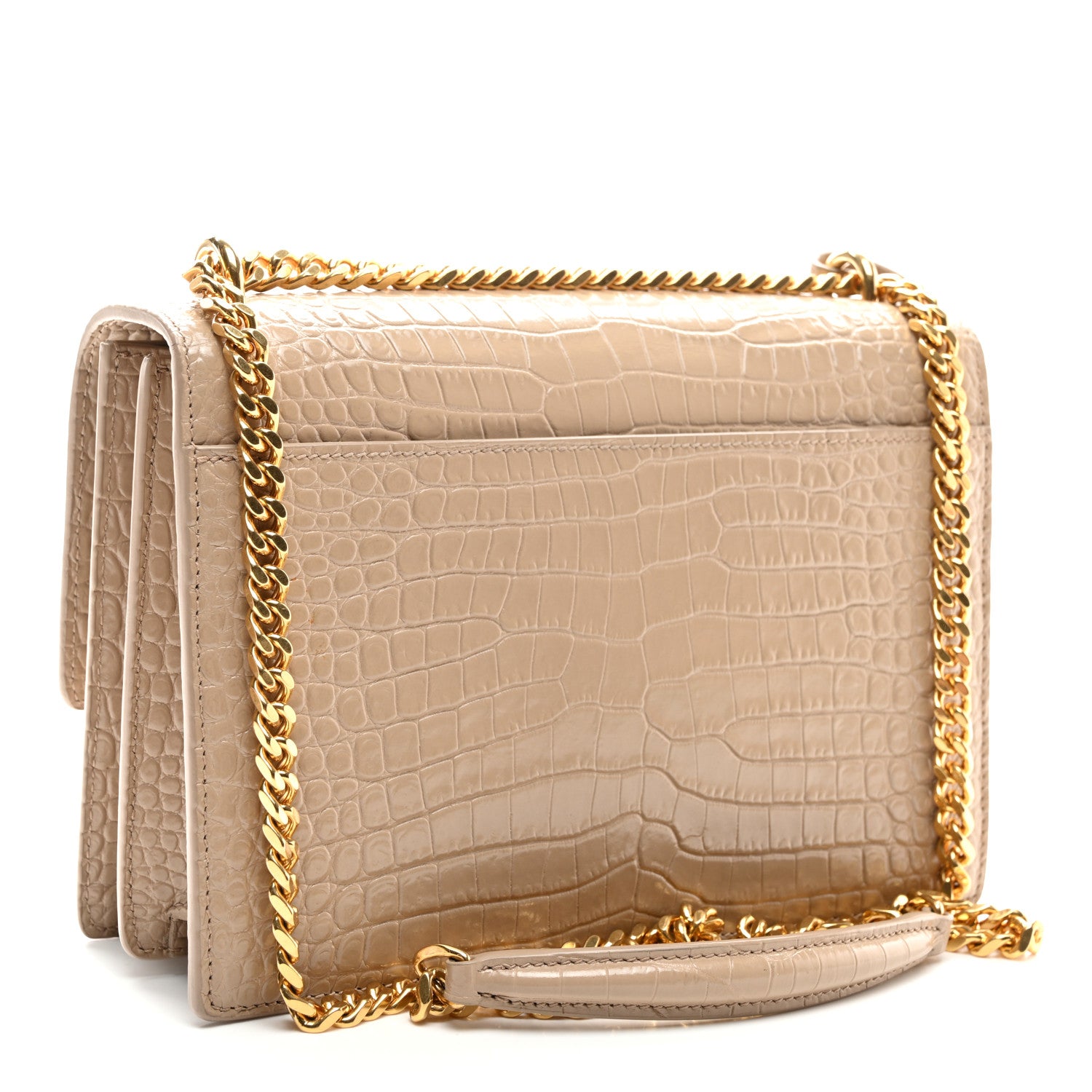 Saint Laurent Calfskin Crocodile Embossed Medium Monogram Sunset Dark Beige 3 of 9