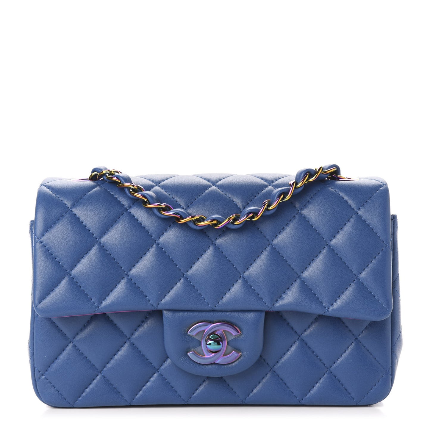 Lambskin Quilted Mini Rectangular Flap Blue Purple