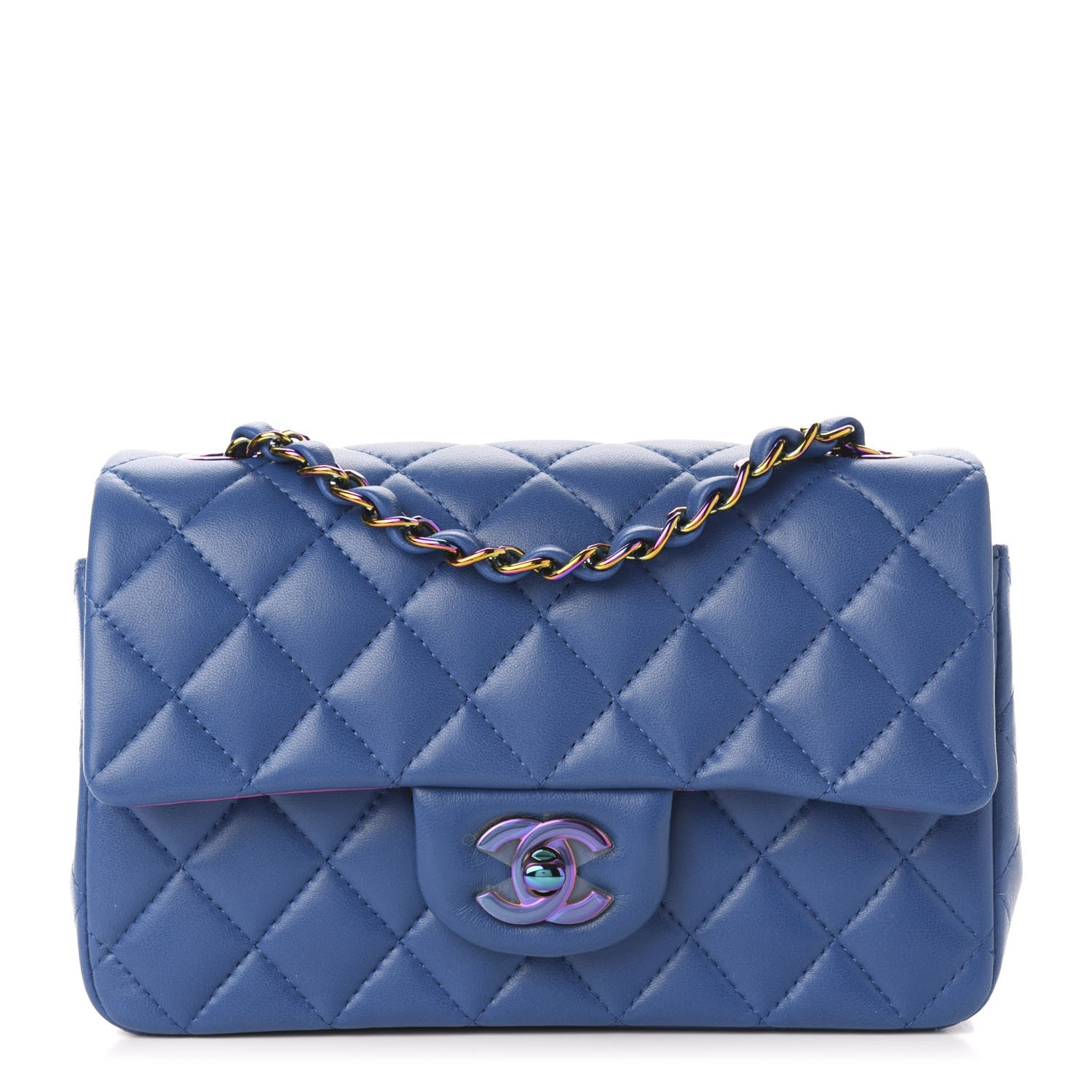 Chanel Lambskin Quilted Mini Rectangular Flap Blue Purple 1 of 12