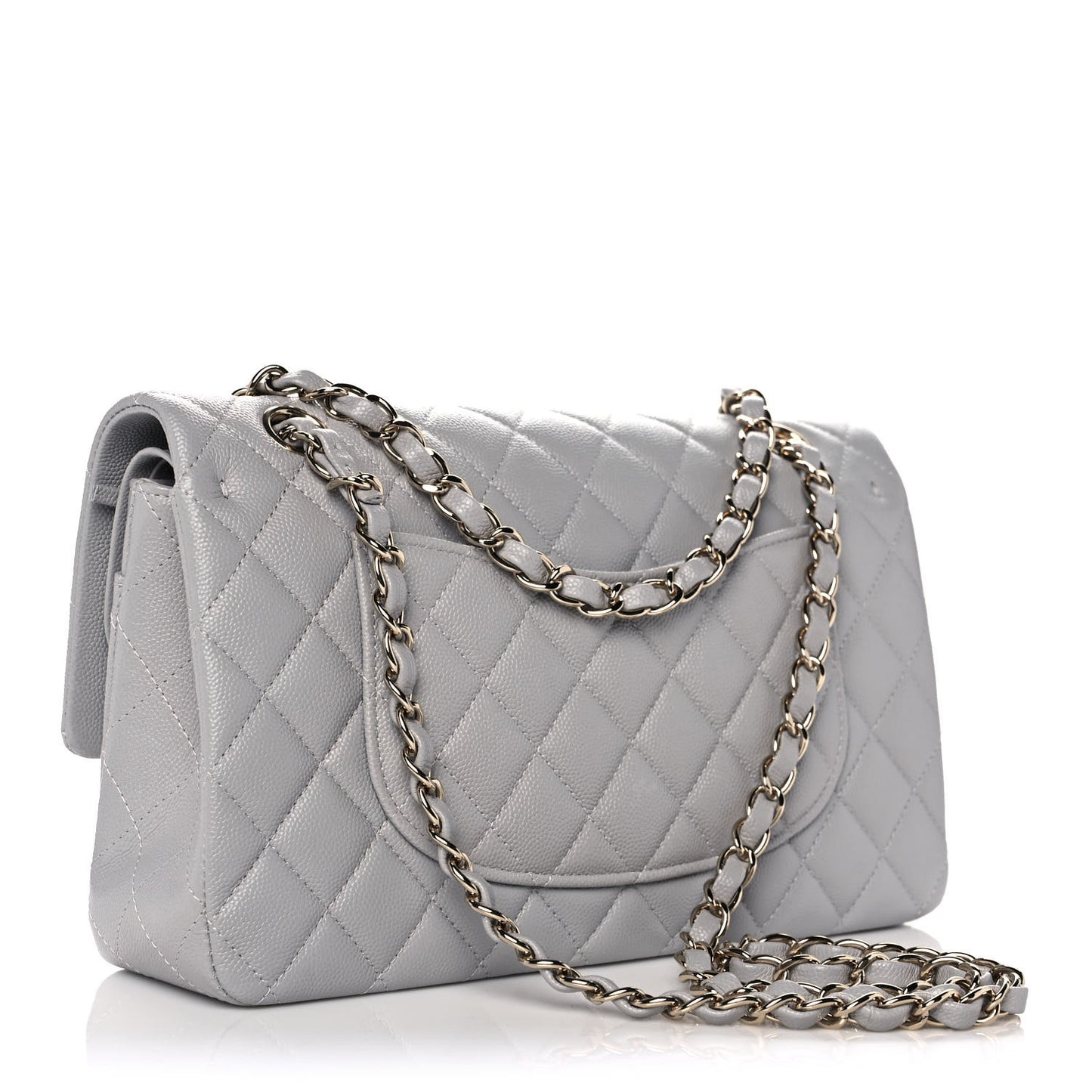 Caviar Quilted Medium Double Flap Grey