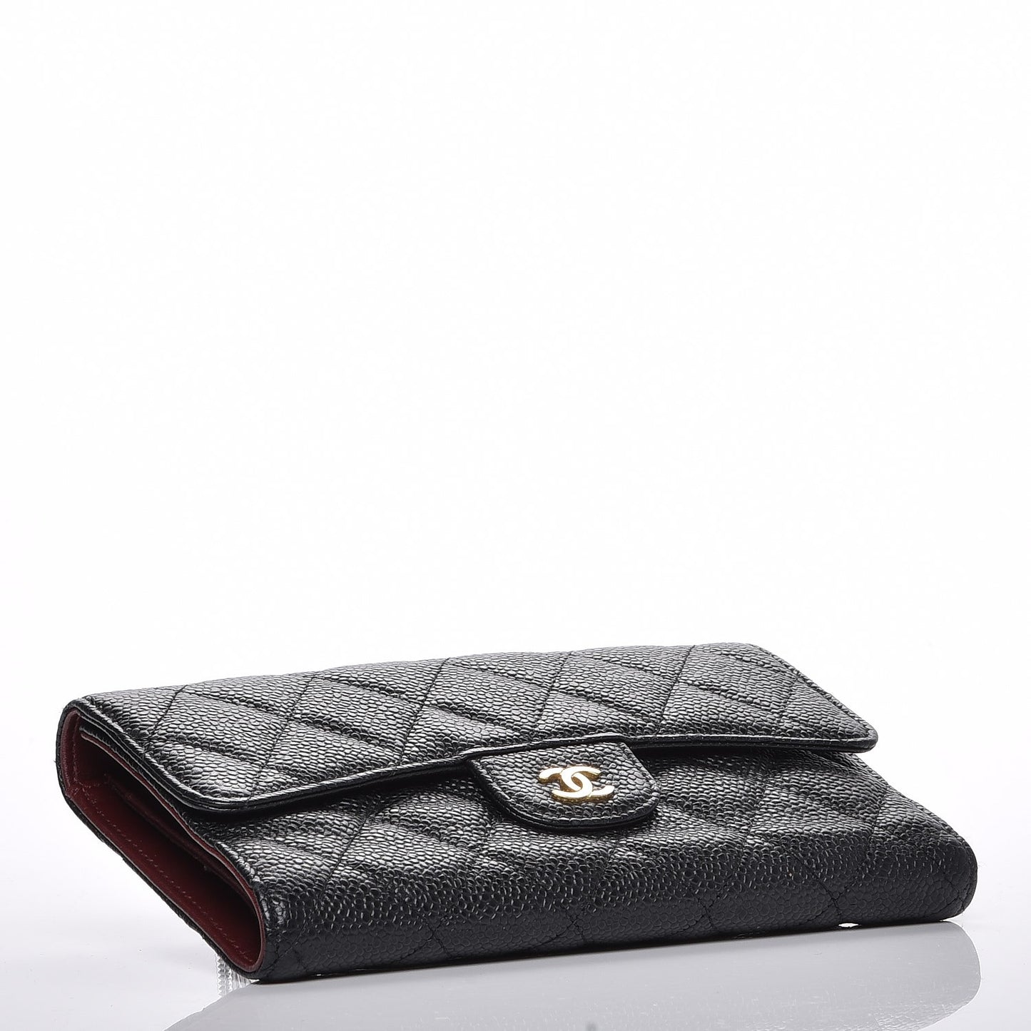 Caviar Quilted Large Flap Wallet Black