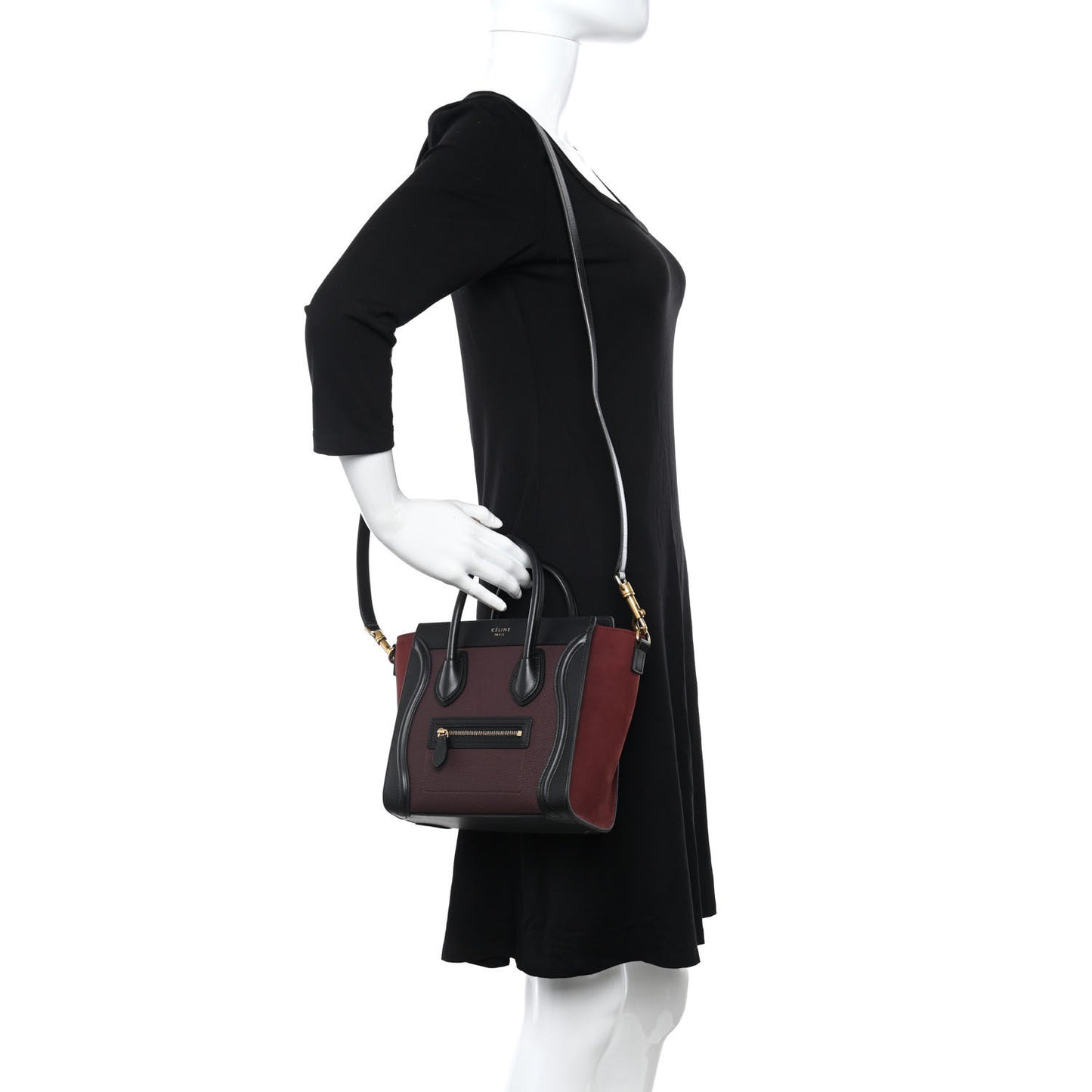 Baby Grained Calfskin Nubuck Tri-Color Nano Luggage Burgundy Wine