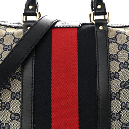 Gucci Monogram Selleria Calfskin Vintage Web Medium Boston Beige Blue 8 of 16