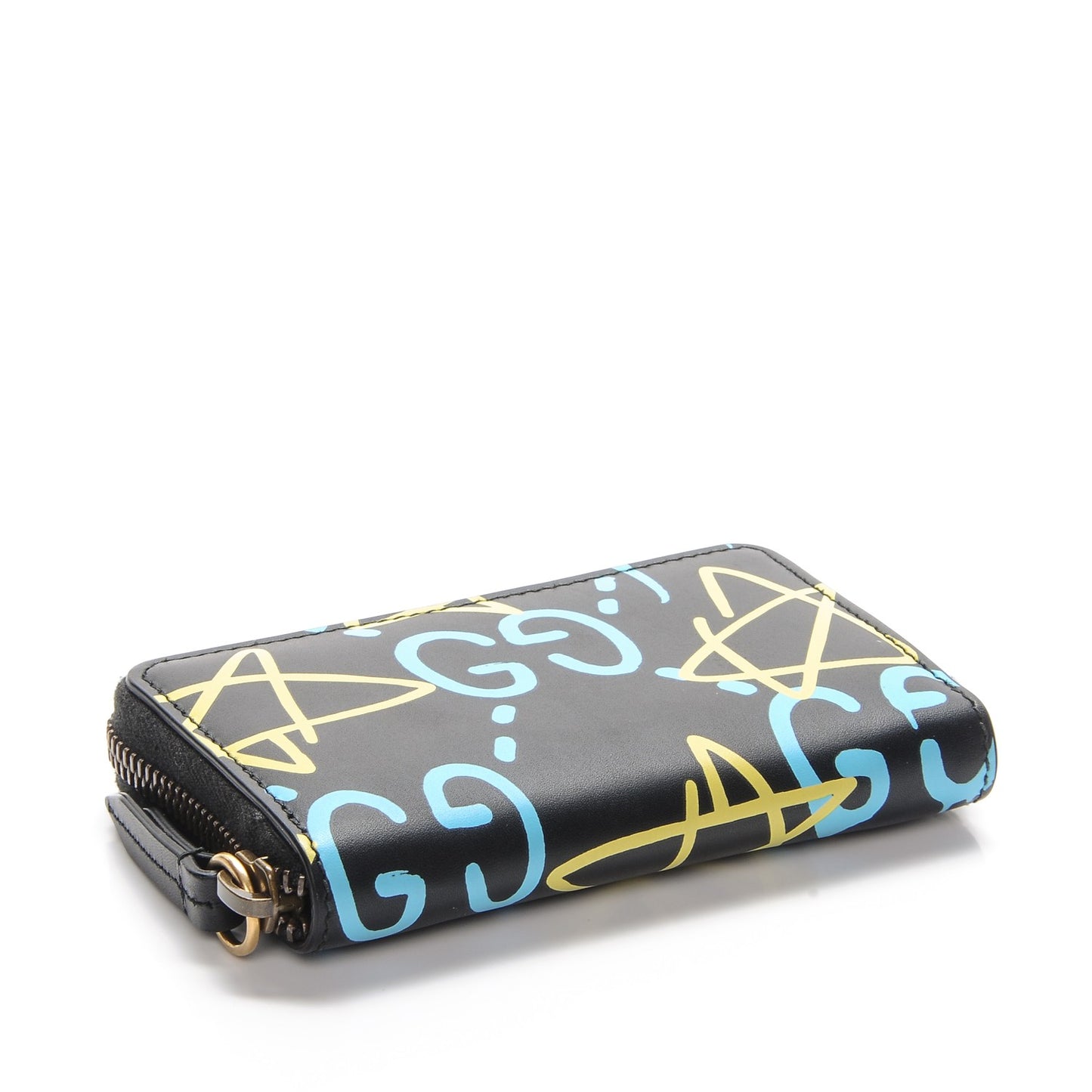 Calfskin GucciGhost Zip Around Card Case Black New Acquamarine
