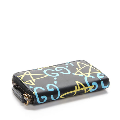 Gucci Calfskin GucciGhost Zip Around Card Case Black New Acquamarine 4 of 7