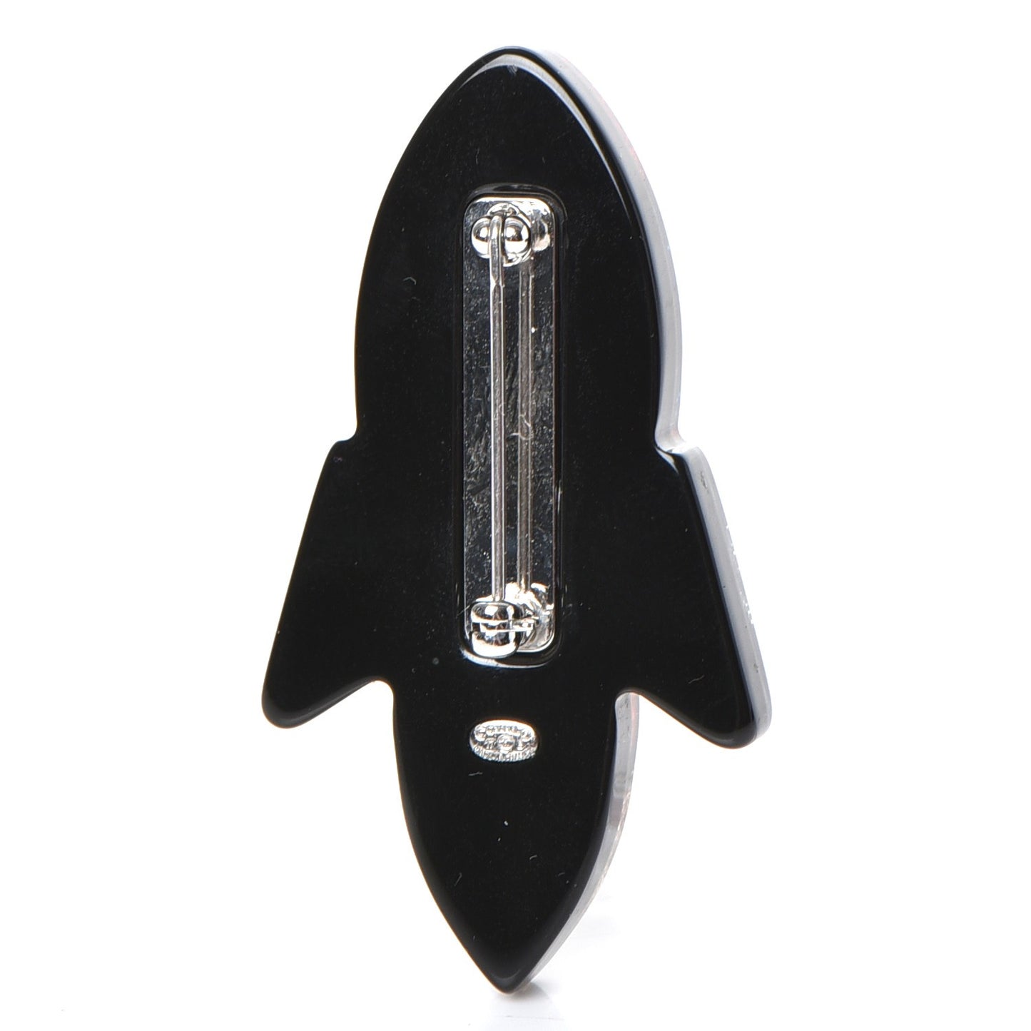 Glittered Resin Strass Rocket Brooch Silver Blue Pink