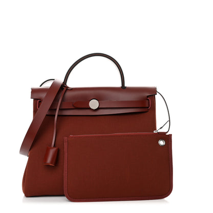 Hermes Military Toile Vache Hunter Herbag Zip Retourne 31 PM Rouge H 1 of 11