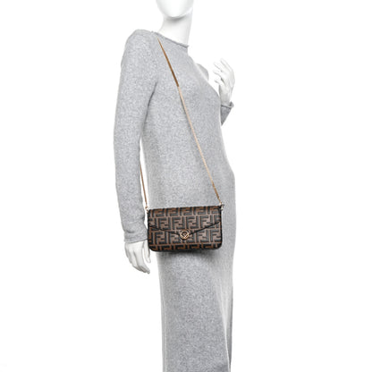 Fendi Vitello Soft F is Fendi Bi-Color FF 1974 Embossed Envelope Wallet On Chain with Pouches Maya Black 2 of 11
