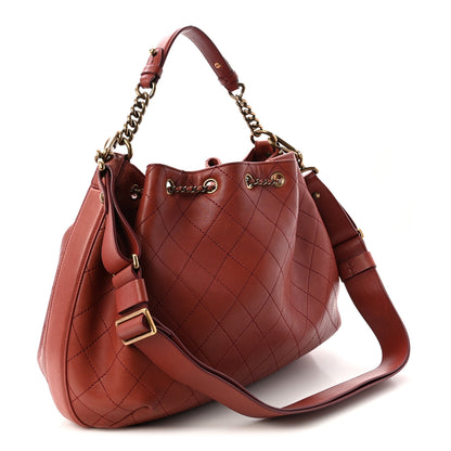 Chanel Calfskin Stitched Large Drawstring CC Bag Burgundy 3 of 10