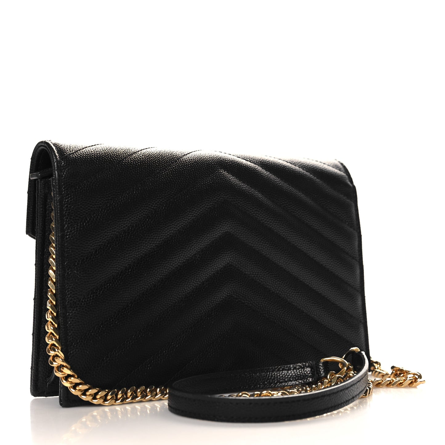 Grain De Poudre Matelasse Chevron Monogram Envelope Chain Wallet Black
