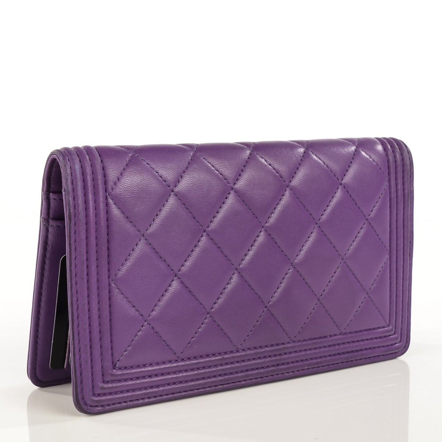 Lambskin Quilted Boy Yen Wallet Purple