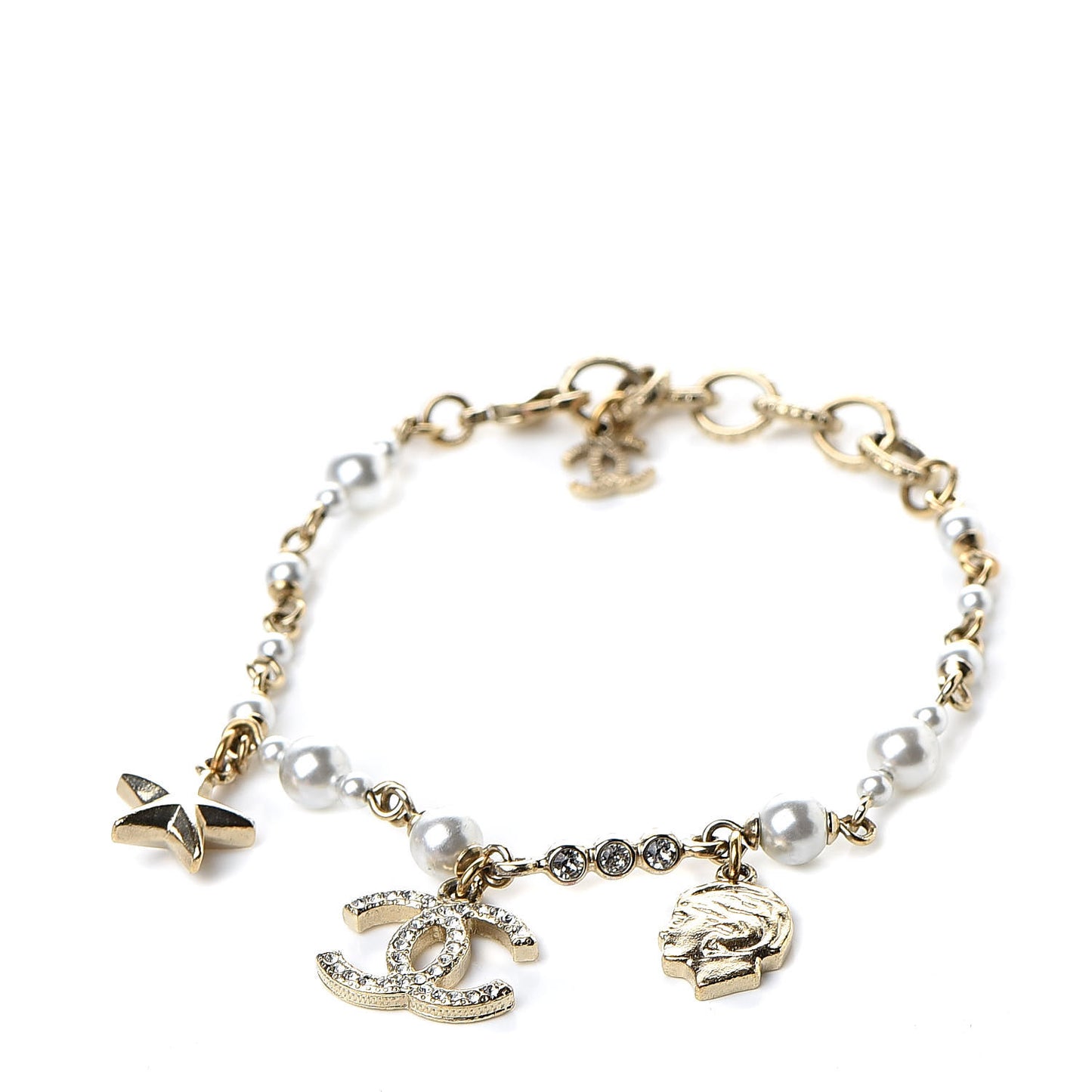 Pearl Crystal CC Star Bracelet Gold