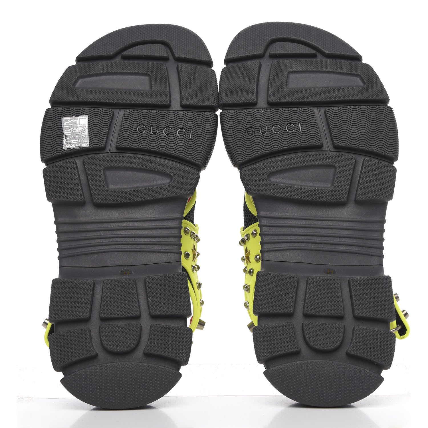 Gucci Technical Canvas Calfskin Studded Mens Aguru Sandals 11 Neon Yellow 5 of 8