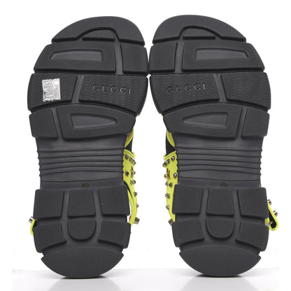 Gucci Technical Canvas Calfskin Studded Mens Aguru Sandals 11 Neon Yellow 5 of 8