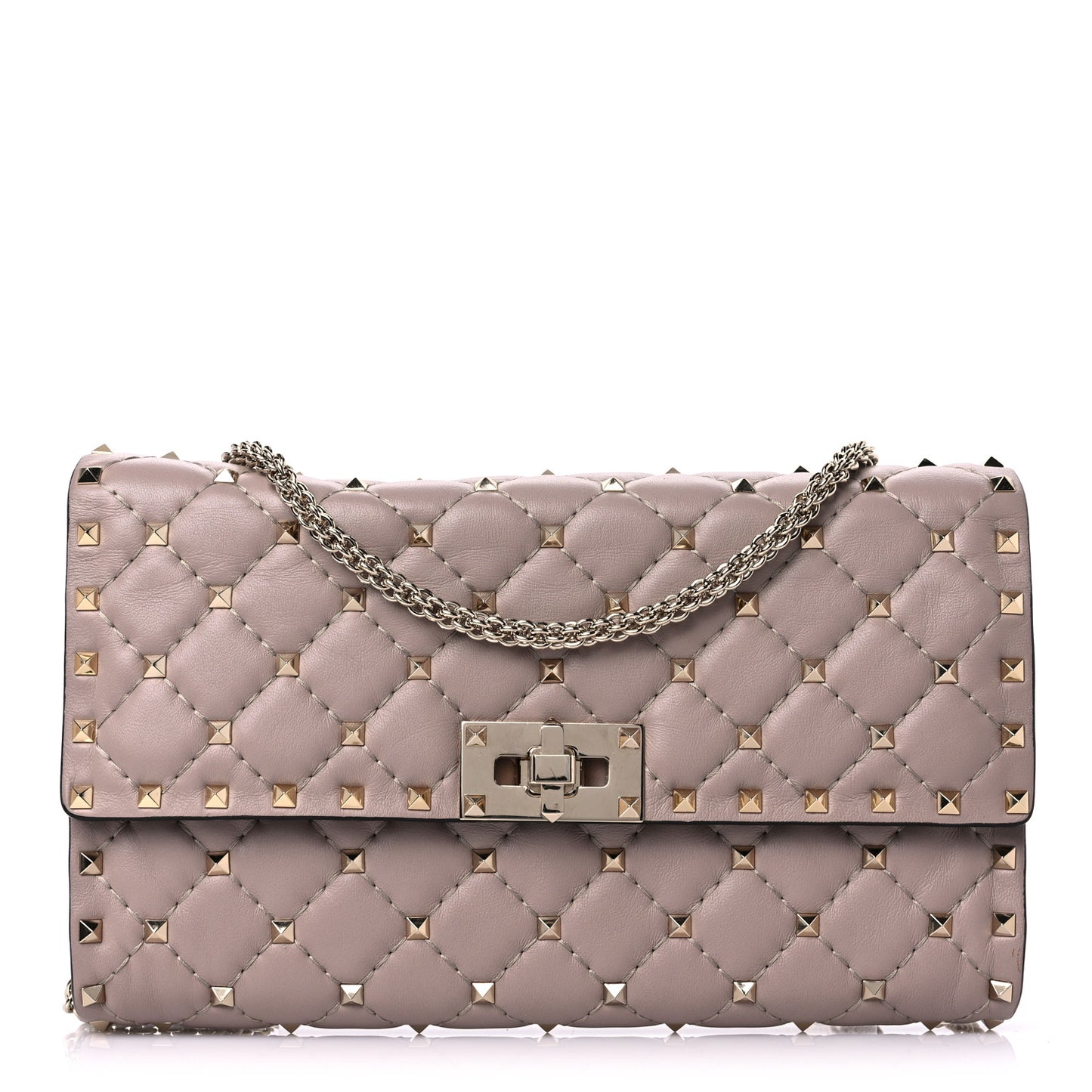 Lambskin Rockstud Spike Wallet on Chain Poudre