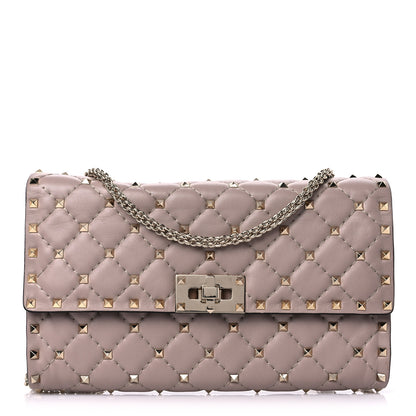 Valentino Garavani Lambskin Rockstud Spike Wallet on Chain Poudre 1 of 11