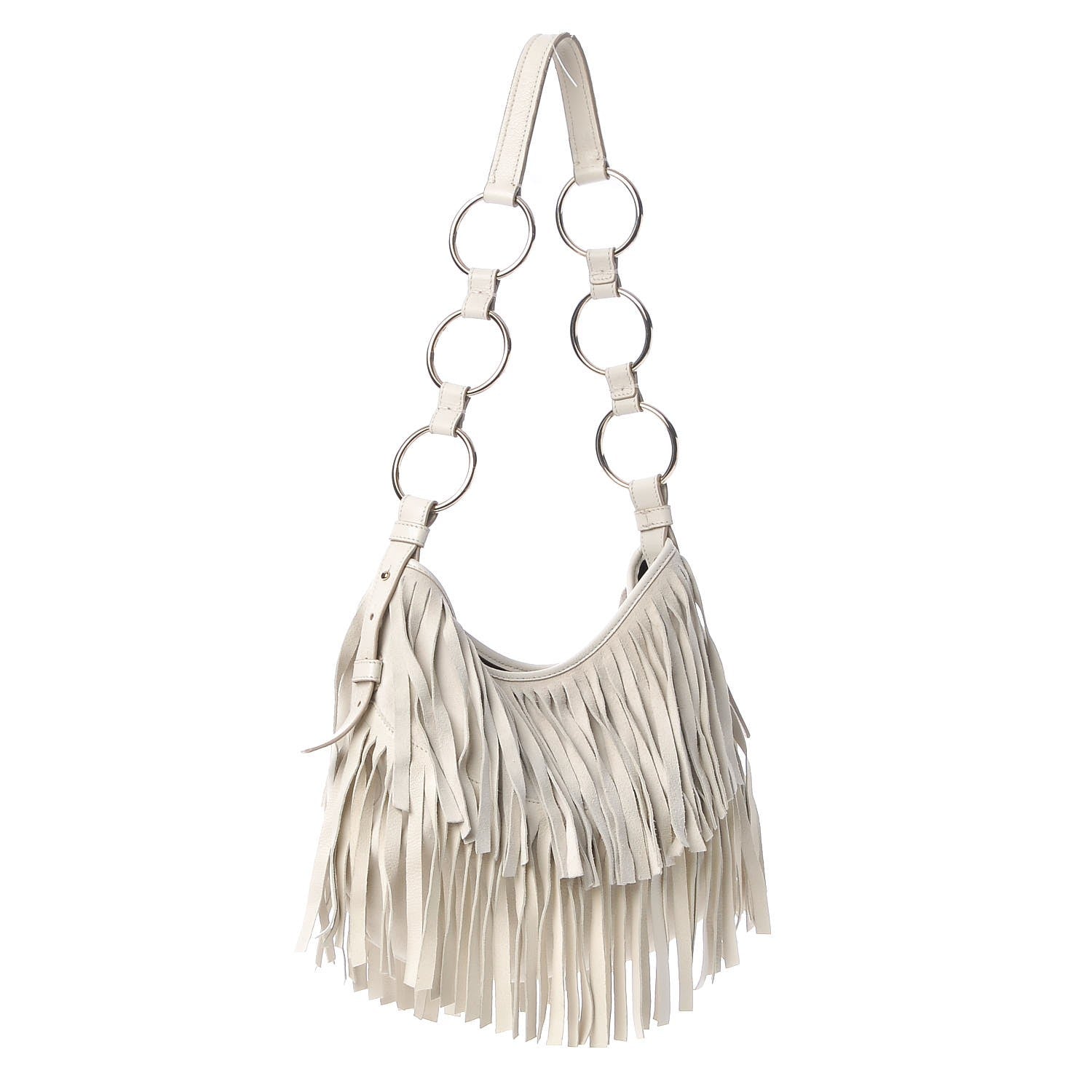 Saint Laurent Suede Boheme Fringe Hobo White 3 of 9