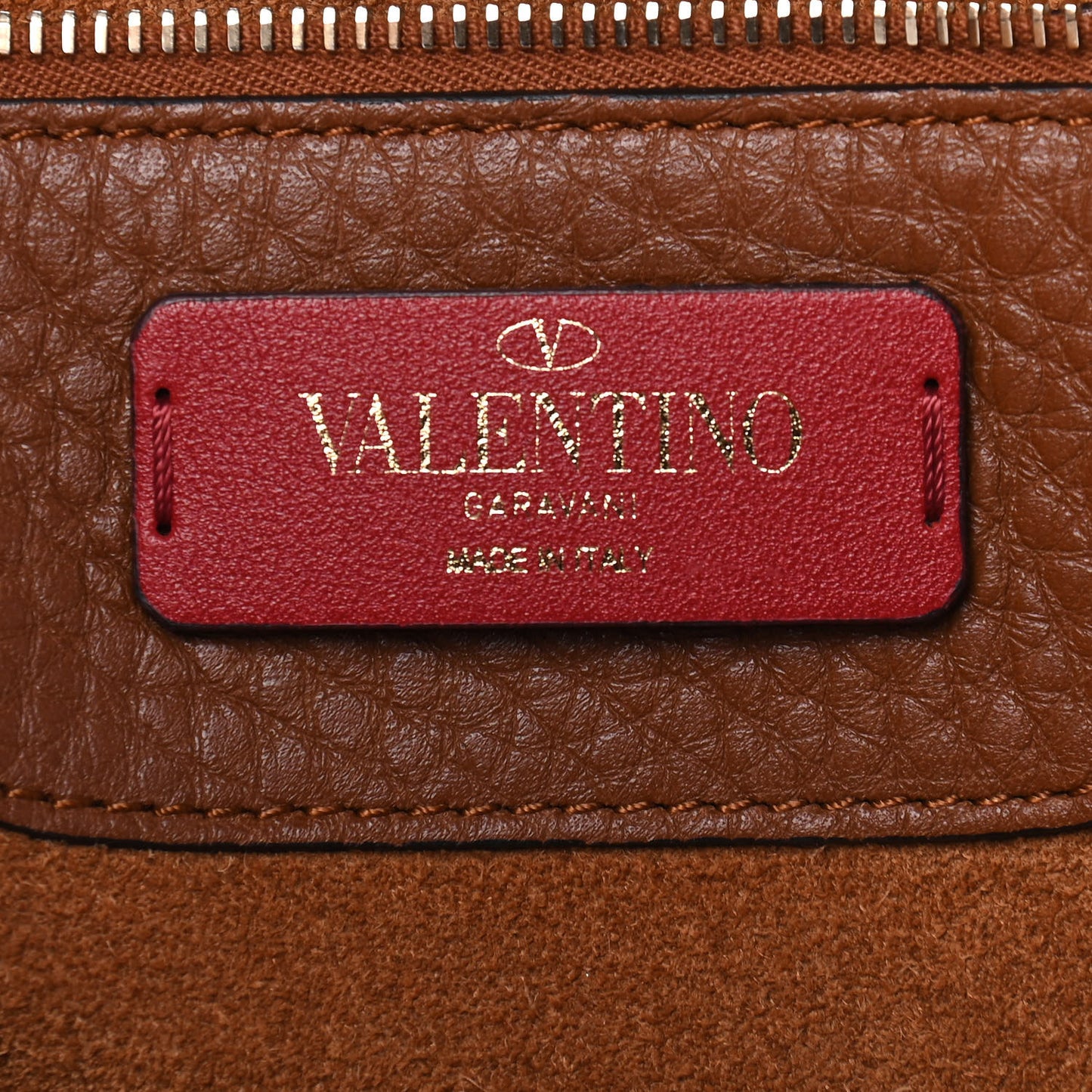 Grained Calfskin Rockstud Shoulder Tote Bright Cognac