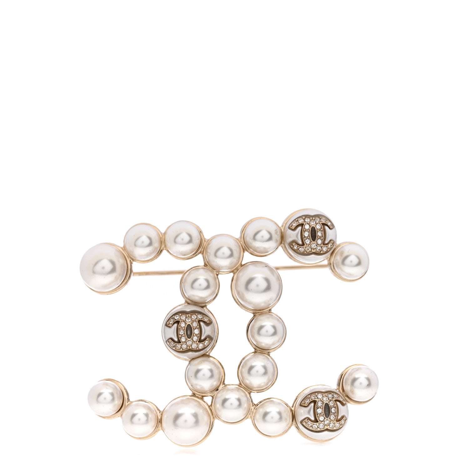 Chanel Pearl Crystal CC Brooch Gold 1 of 5