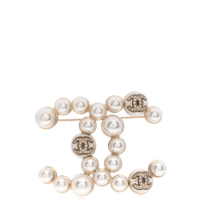 Chanel Pearl Crystal CC Brooch Gold 1 of 5