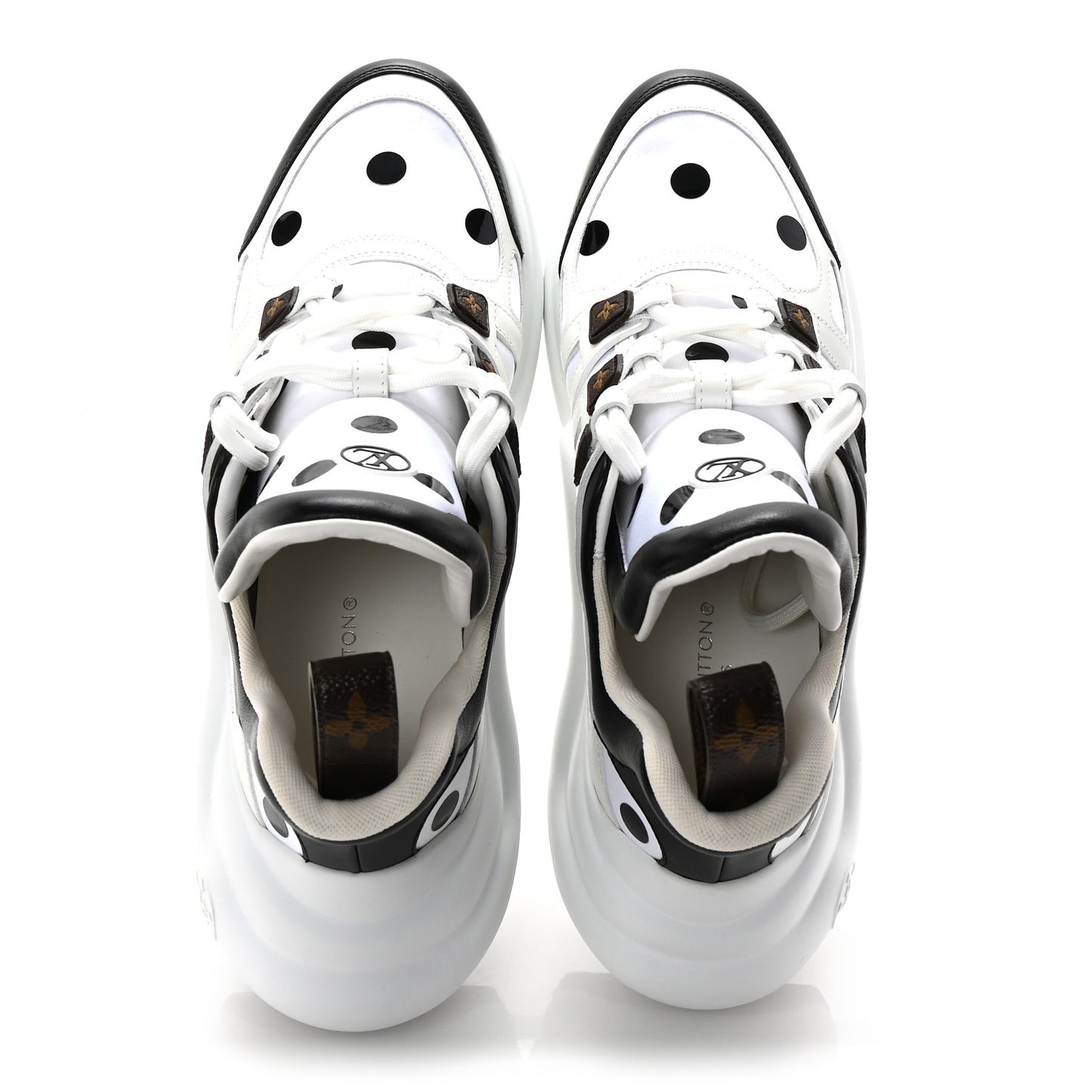 Calfskin Satin Printed Polka Dot Monogram LV Archlight Sneakers 40 Black White