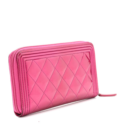 Chanel Metallic Patent Calfskin Quilted Boy L-Gusset Zip Wallet Pink 3 of 13
