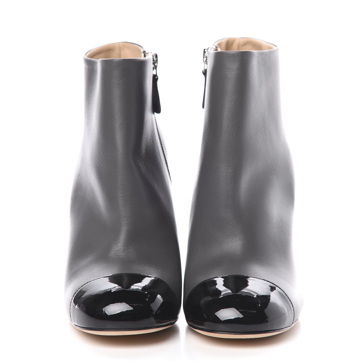 Chanel Calfskin Patent CC Cap Toe Ankle Boots 39 40 Grey Black 2 of 9
