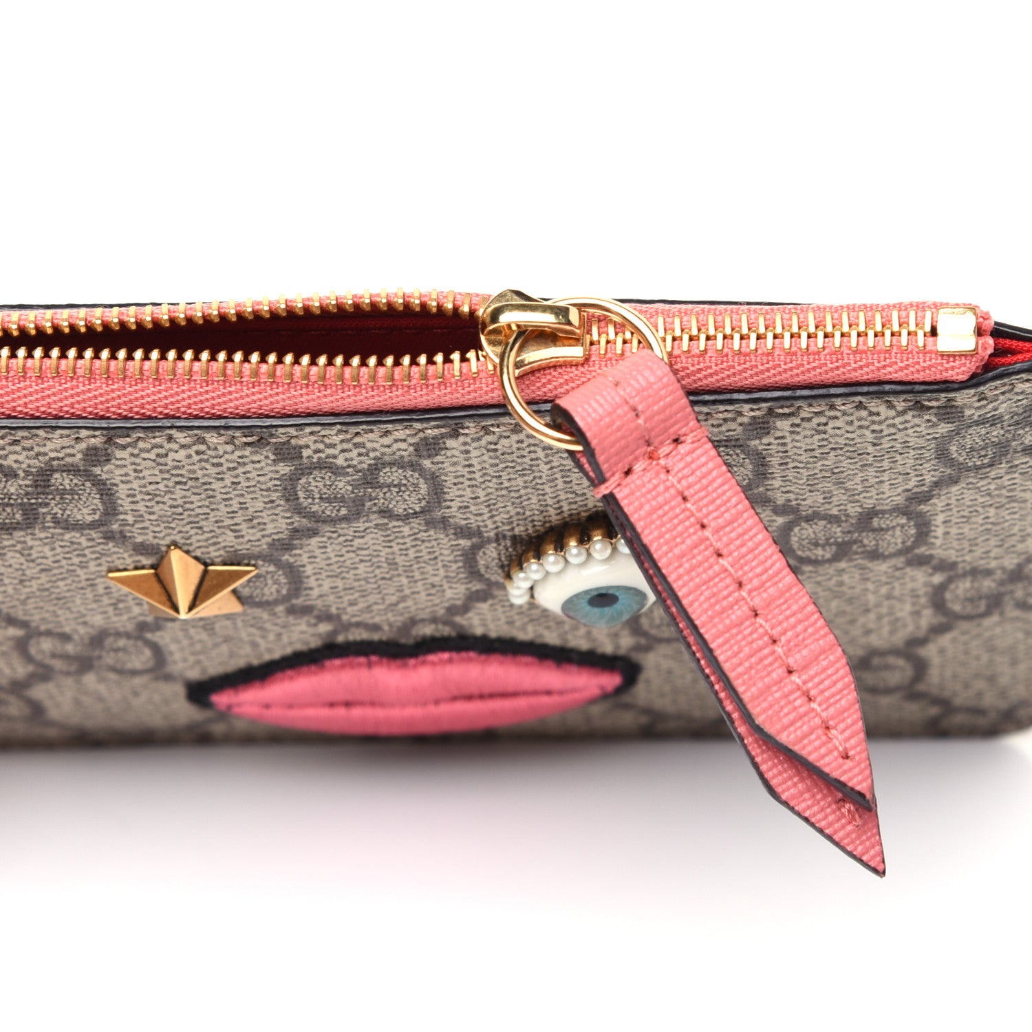 Gucci GG Supreme Monogram Embroidered Face Key Case Pink 11 of 11