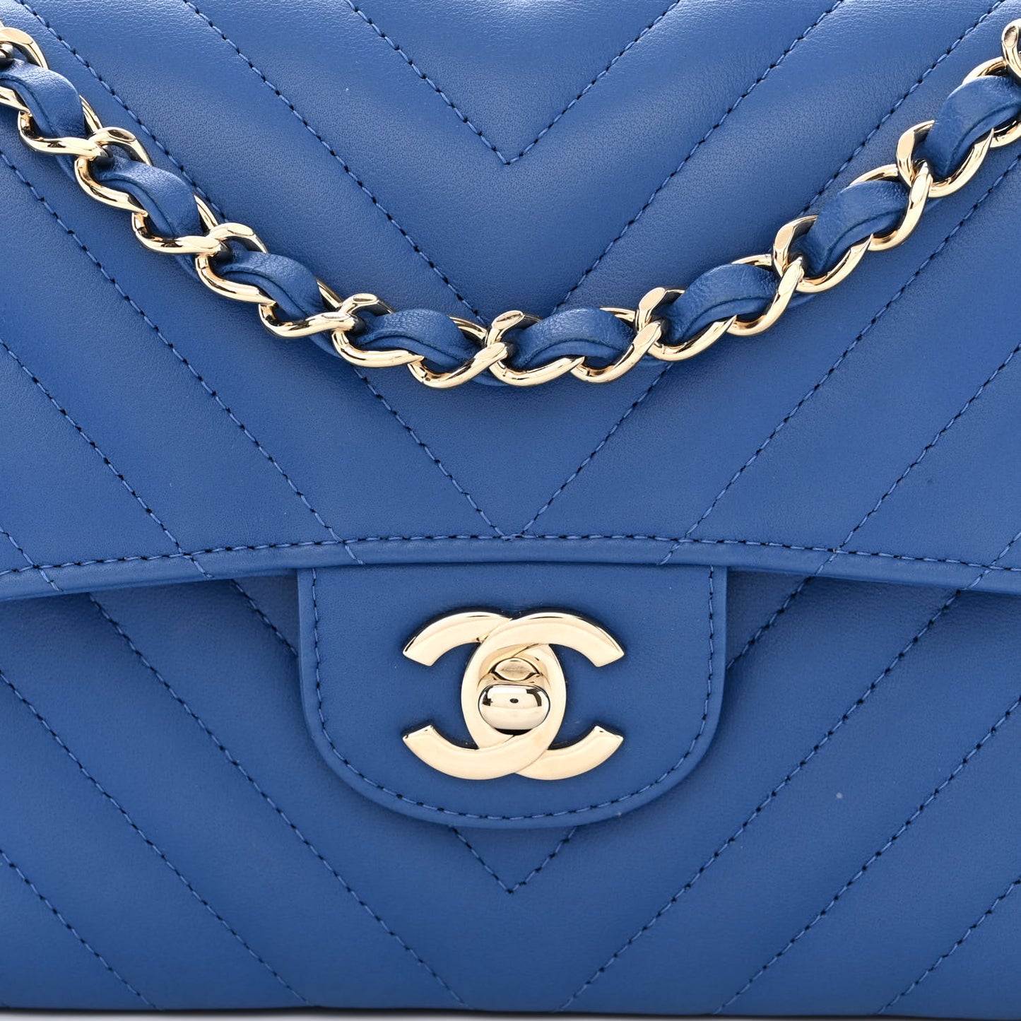 Lambskin Chevron Quilted Small Double Flap Blue