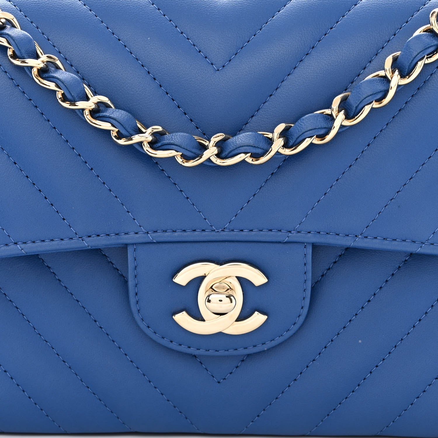 Chanel Lambskin Chevron Quilted Small Double Flap Blue 8 of 10