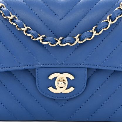 Chanel Lambskin Chevron Quilted Small Double Flap Blue 8 of 10