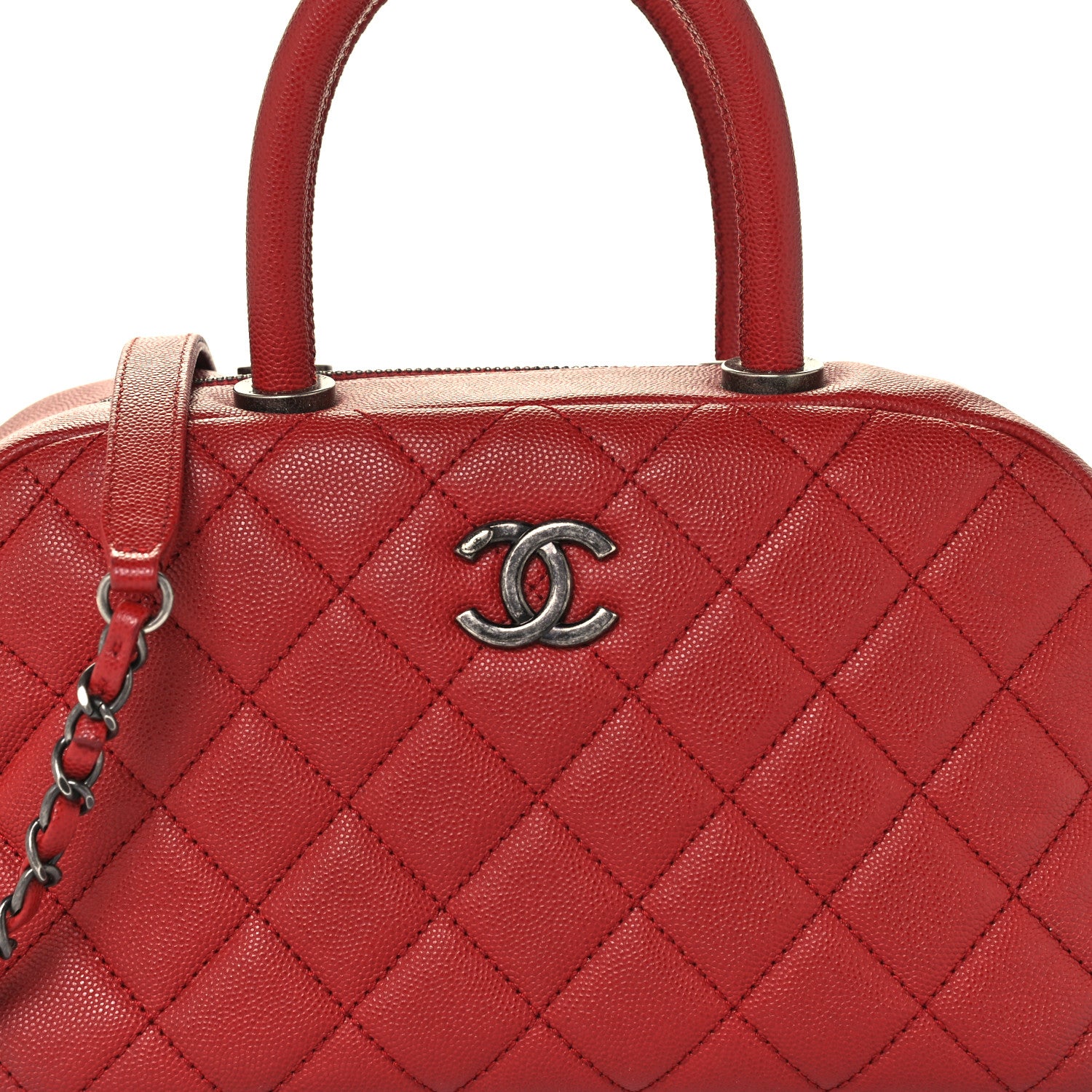 Chanel Caviar Quilted Small Coco Handle Bowling Bag Red 8 of 10