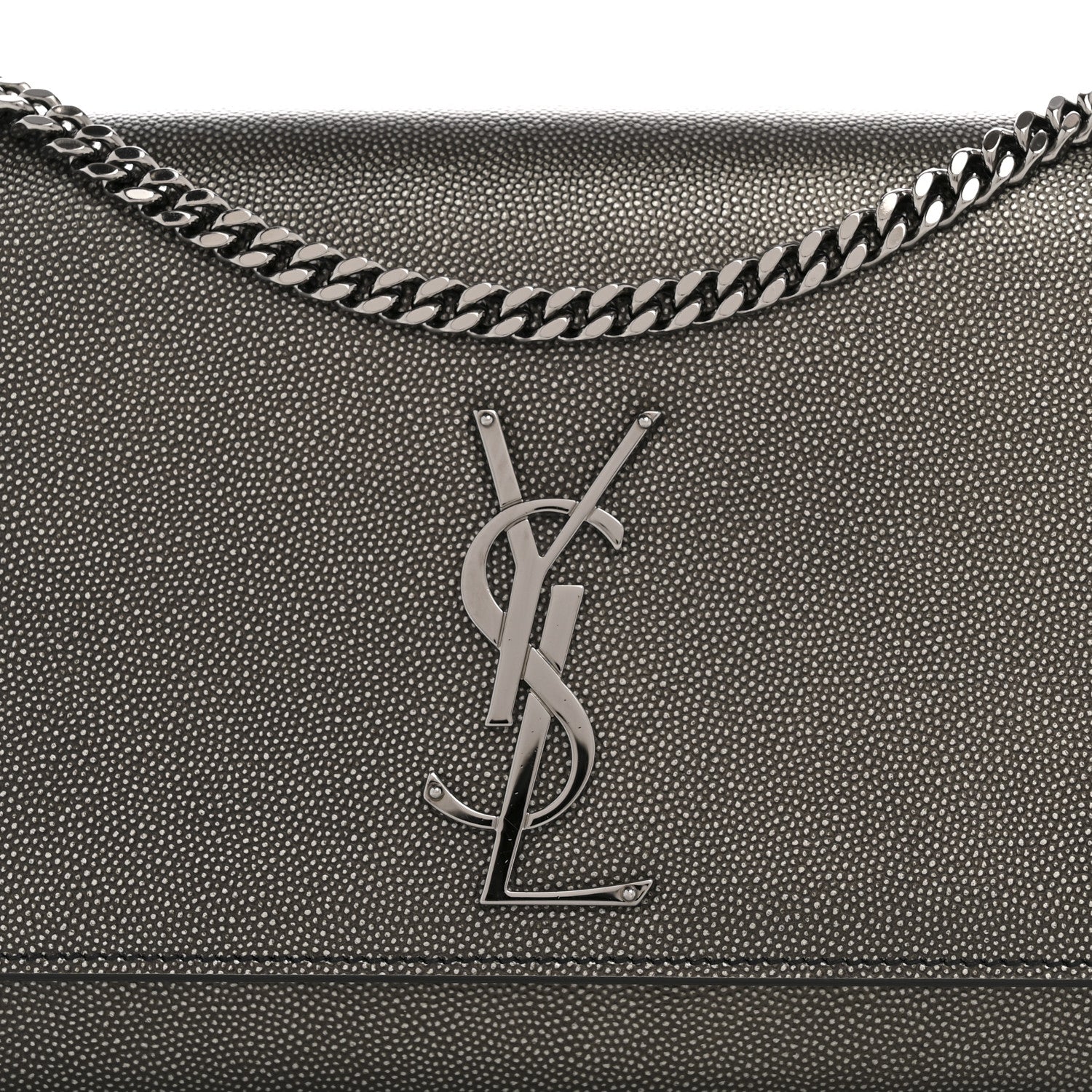 Saint Laurent Metallic Grain De Poudre Medium Classic Monogram Kate Satchel Dark Lead 8 of 13