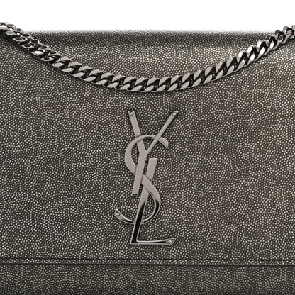 Saint Laurent Metallic Grain De Poudre Medium Classic Monogram Kate Satchel Dark Lead 8 of 13