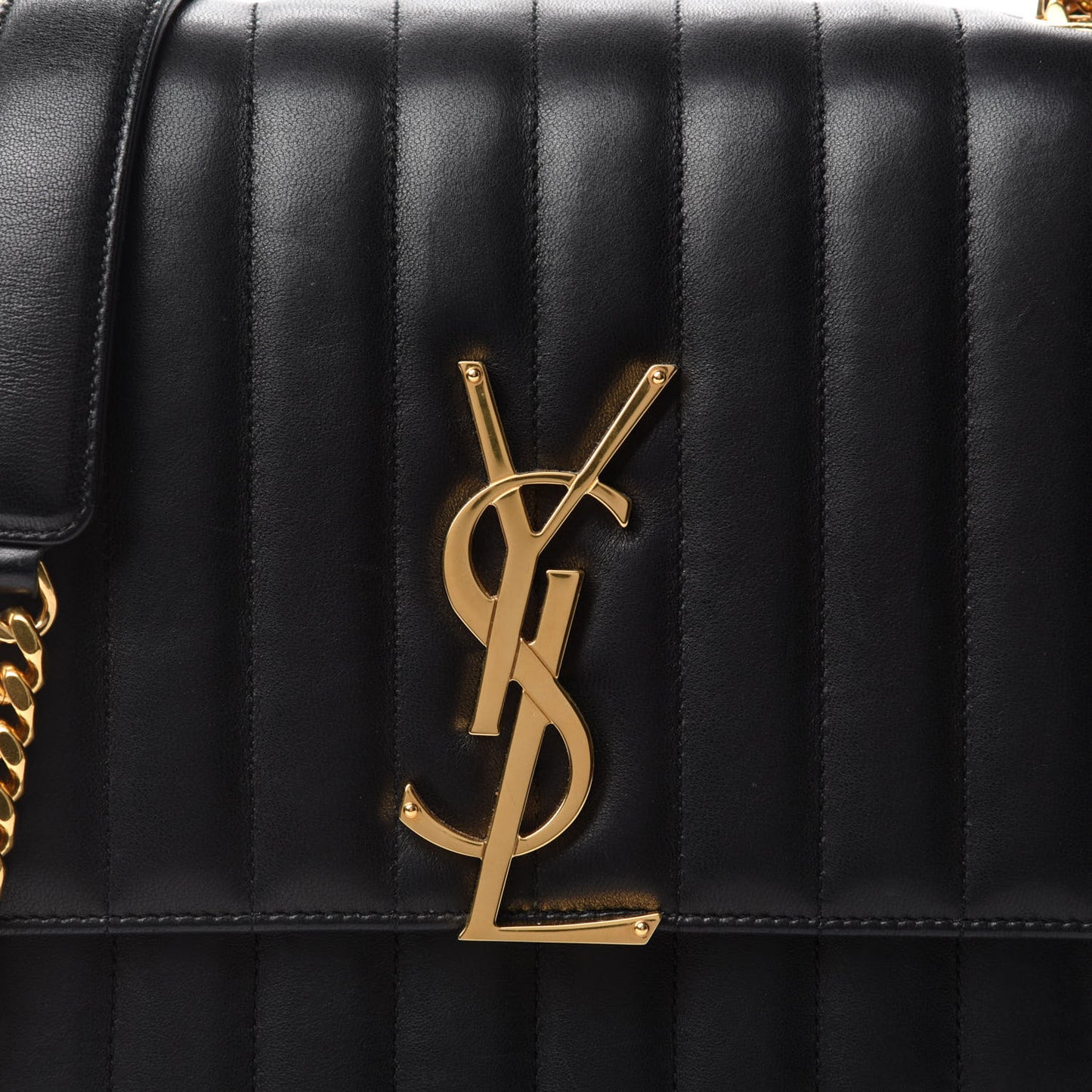 Lambskin Matelasse Monogram Large Vicky Chain Bag Black