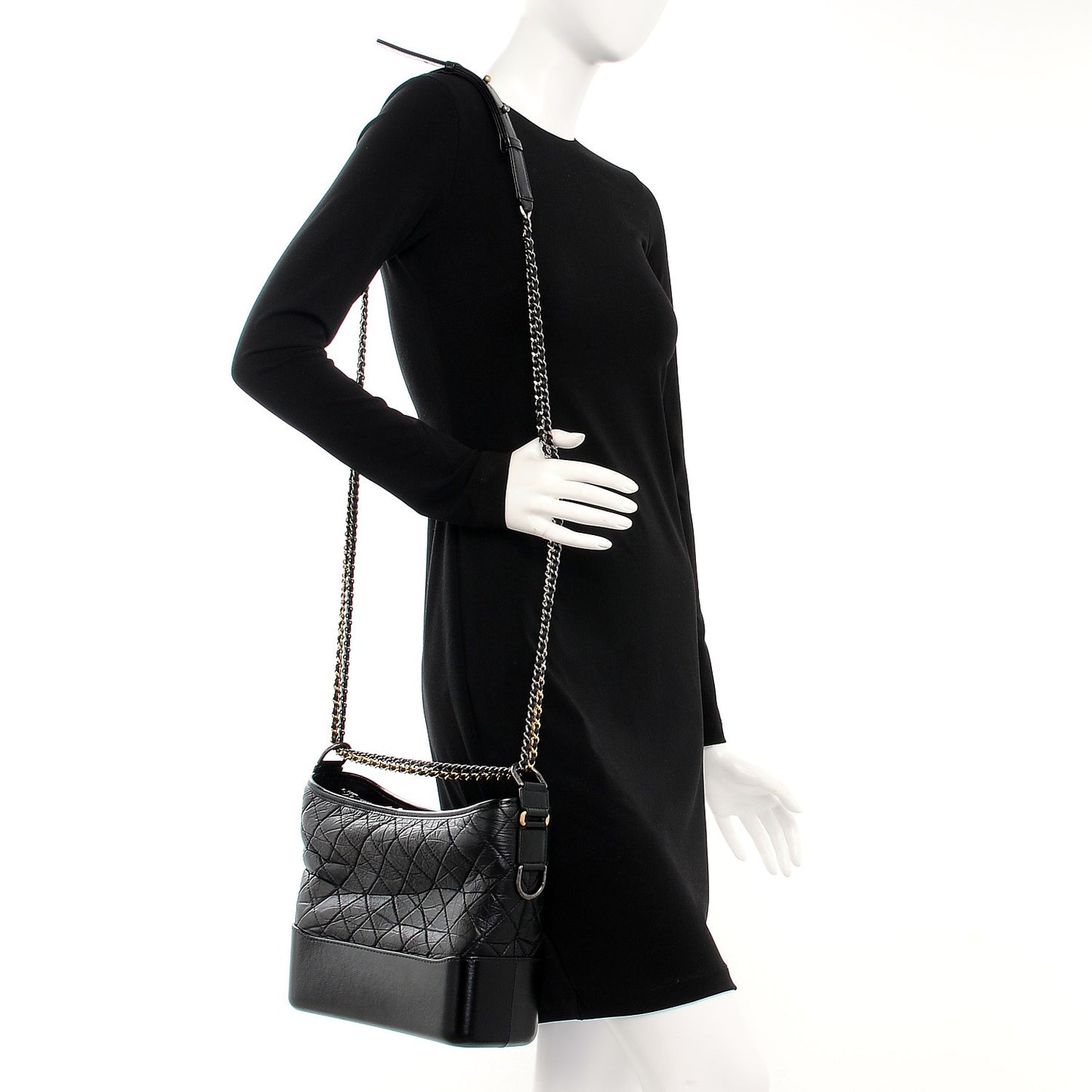 Aged Calfskin Quilted Medium Gabrielle Hobo Black