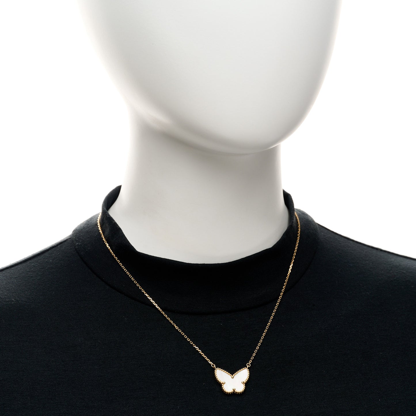 18K Yellow Gold Mother of Pearl Lucky Alhambra Butterfly Pendant Necklace