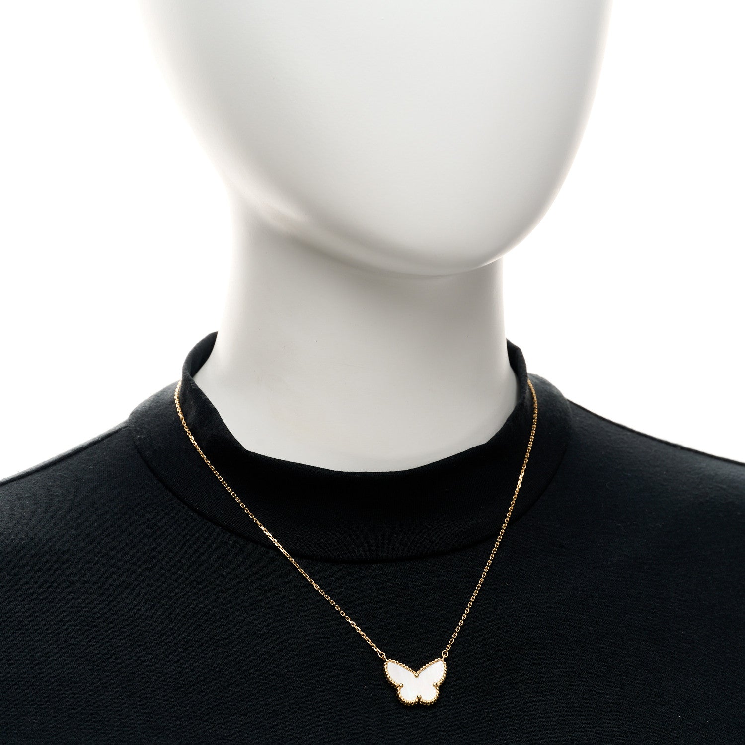 Van Cleef & Arpels 18K Yellow Gold Mother of Pearl Lucky Alhambra Butterfly Pendant Necklace 2 of 5