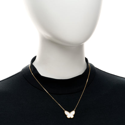 Van Cleef & Arpels 18K Yellow Gold Mother of Pearl Lucky Alhambra Butterfly Pendant Necklace 2 of 5